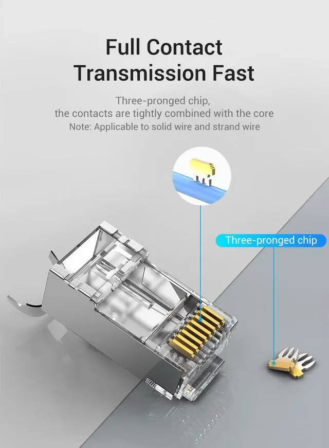 Alt view image 4 of 7 - 50-Pack CAT7 RJ45 Connector Metal Shielded Gold Plated 8P8C Ethernet Connector Modular Network Plug Connector