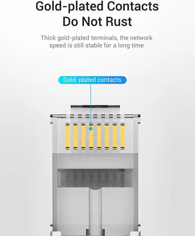 Alt view image 5 of 7 - 50-Pack CAT7 RJ45 Connector Metal Shielded Gold Plated 8P8C Ethernet Connector Modular Network Plug Connector