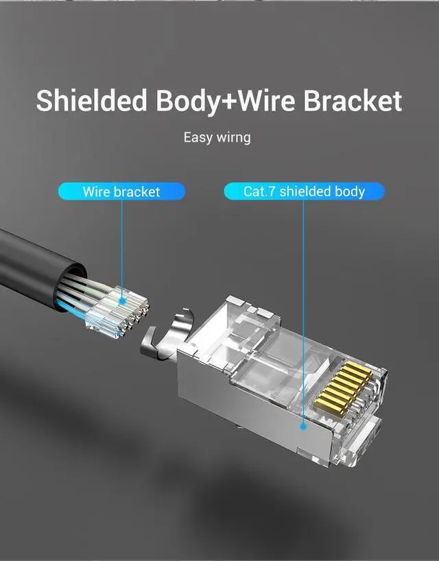 Alt view image 7 of 7 - 50-Pack CAT7 RJ45 Connector Metal Shielded Gold Plated 8P8C Ethernet Connector Modular Network Plug Connector