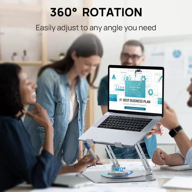Alt view image 4 of 7 - AUBEAMTO Adjustable Laptop Stand with 360° Rotating Heavy Base, Ergonomic Laptop Riser for Desk, Stable Laptop Holder for Collaborative Working, Suit for 10-15.6" PC Computer, Dual Shaft, Silver