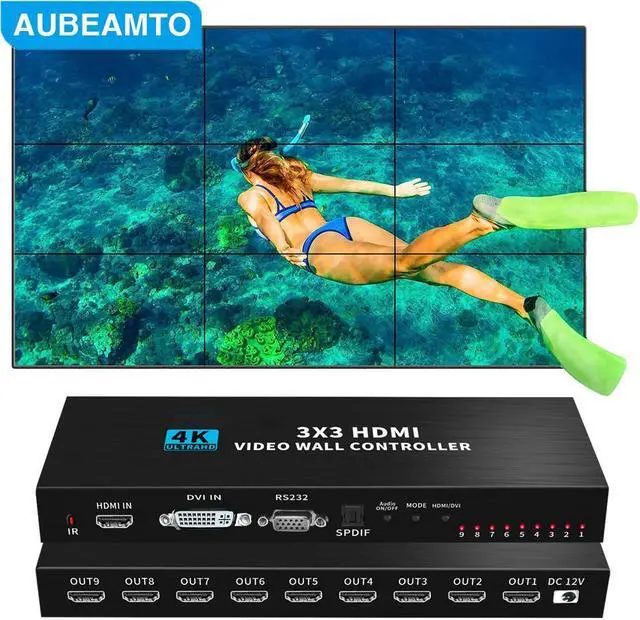 Main image of AUBEAMTO 4K HDMI Video wall controller 3x3 HDMI DVI Video wall Processor 1X2 1X4 1X3 2X1 2x3 3x2 4X2 multi video screen processor splicer