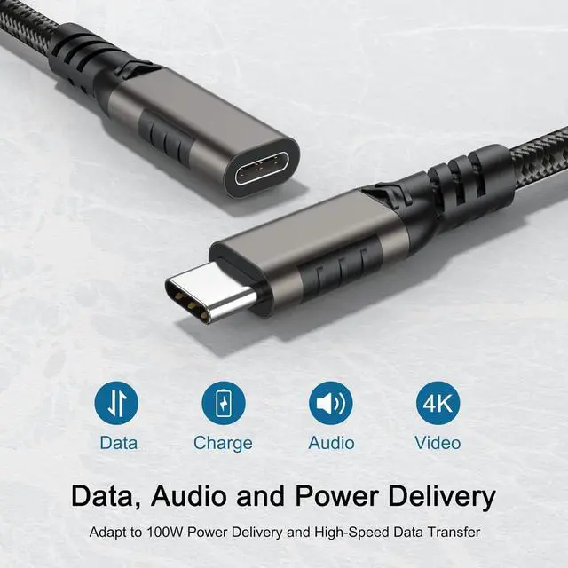 Alt view image 2 of 7 - USB C Extension Cable [6.6ft, 2Pack], USB Type-C Male to Female Cord, [USB3.1 Gen2/10Gbps] Sync Transfer USB C Extender 100W Fast Charging UHD 4K Video for MacBook,Laptop,Tablet,Mobile Phone and More