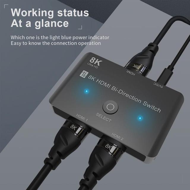Alt view image 4 of 7 - HDMI 2.1 Switch 8K Bi-Directional Splitter 8K@60Hz 4K@120Hz 1440p@165Hz 1080P@240Hz 1in 2out 2in 1out High Speed 48Gbps eARC Converter Compatible with PS4 PS5, Xbox, Blu-ray, HDTV