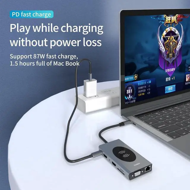 Alt view image 2 of 7 - 14 in 1 USB C Wireless Charging Docking Station Dual Monitor,AUBEAMTO Dual HDMI Adapter Triple Display USB C Hub with VGA, Gigabit Ethernet, 100W PD, 5 USB Ports, SD/TF Card Reader Audio