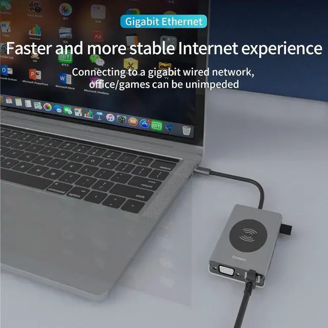 Alt view image 6 of 7 - 14 in 1 USB C Wireless Charging Docking Station Dual Monitor,AUBEAMTO Dual HDMI Adapter Triple Display USB C Hub with VGA, Gigabit Ethernet, 100W PD, 5 USB Ports, SD/TF Card Reader Audio