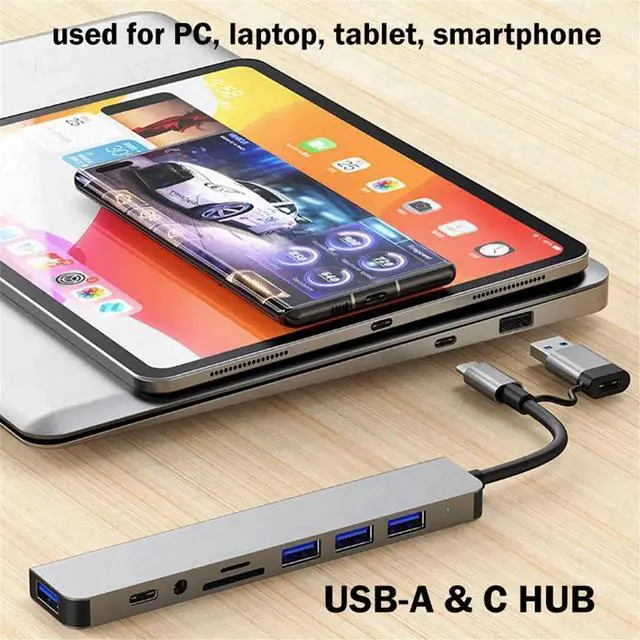 Alt view image 7 of 7 - USB C Hub USB Splitter 8 in 1 USB Extender with 4 USB Port 1 USBC TF/SD Card Reader 3.5mm Audio Output for MacBook Pro/iPad Pro/HP Laptop/Galaxy Phones (1 to 8)