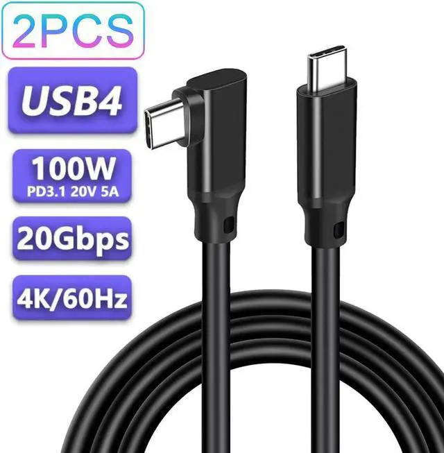 Main image of USB C to USB C Cable 6.6FT/2Pack,Right Angle Type-C/USB C 3.2 Gen 2 20Gbps Cablee 4K@60Hz UHD Video Monitor Cable 100W PD Fast Charging Cable.for Oculus Quest, MacBook Pro,AR,Switch,Phone 15,Laptops