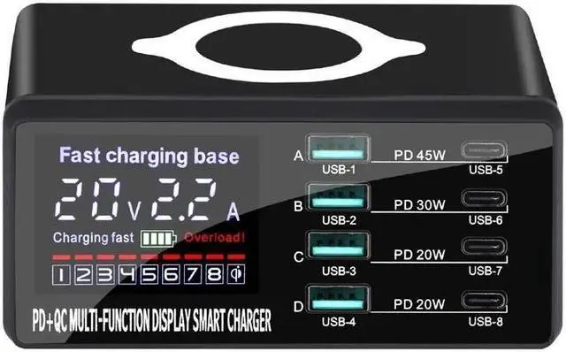 Main image of AUBEAMTO 110W 9 Port Digital LCD USB Charger Station HUB 15W Wireless Stand TYPE-C PD 45W Fast QC 3.0 For PC Tablet Phone Laptop Notebook