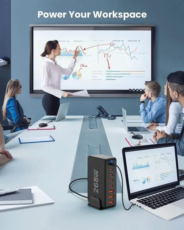 Alt view image 6 of 7 - AUBEAMTO USB C Charger, 268W 8-Port Fast USB Charging Station with 5 USB-C + 3 USB-A, Portable Multiport USB C Wall Charger for iPhone 15-12 Series, iPad Pro, MacBook, Galaxy, Pixel, Switch, and More