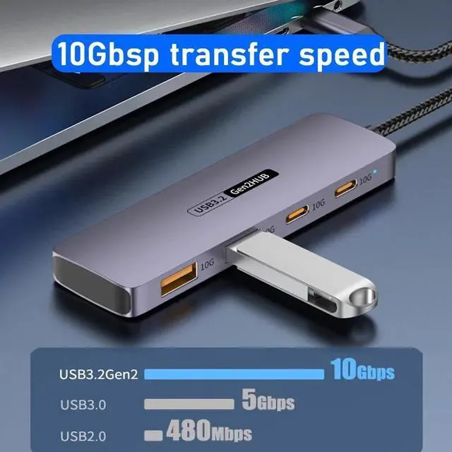 Alt view image 3 of 7 - AUBEAMTO USB C Hub 10Gbps, USB C Splitter with 2 USB C 3.2 and 2 USB 3.2 Ports, USB C to USB A Hub for Laptop, MacBook, Chromebook, Dell, HP, Samsung, Phone, Keyboard, Mouse