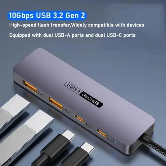 Alt view image 2 of 7 - AUBEAMTO USB C Hub 10Gbps, USB C Splitter with 2 USB C 3.2 and 2 USB 3.2 Ports, USB C to USB A Hub for Laptop, MacBook, Chromebook, Dell, HP, Samsung, Phone, Keyboard, Mouse