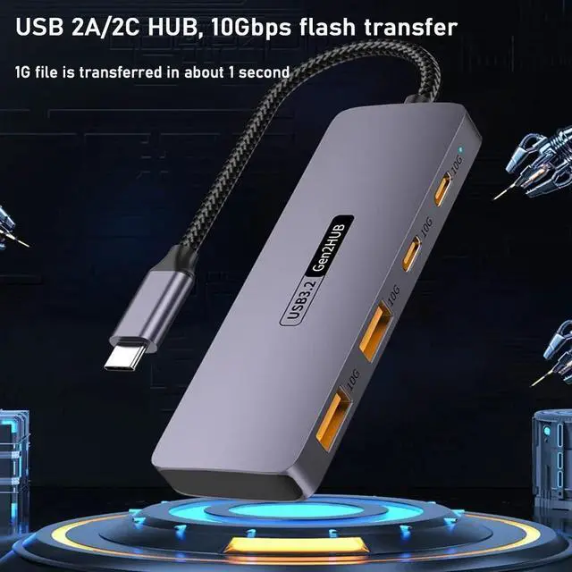 Alt view image 5 of 7 - AUBEAMTO USB C Hub 10Gbps, USB C Splitter with 2 USB C 3.2 and 2 USB 3.2 Ports, USB C to USB A Hub for Laptop, MacBook, Chromebook, Dell, HP, Samsung, Phone, Keyboard, Mouse