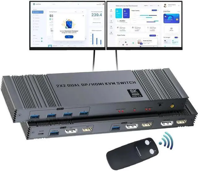 Main image of AUBEAMTO 2x2 HDMI DP KVM switch 4K 144Hz Dual Monitor Extended Display 8K USB KVM Switcher 2 in 2 out for 2 Computers 2 Monitors