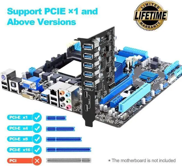 Alt view image 2 of 7 - AUBEAMTO PCI-E to USB 3.0 7-Port(2X USB-C - 5X USB-A) Expansion Card,PCI Express USB Add in Card, Internal USB3 Hub Converter for Desktop PC Host Card Support Windows 10/8/7/XP and MAC OS