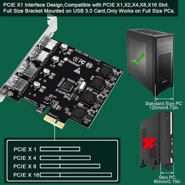 Alt view image 4 of 7 - AUBEAMTO 4 Ports Superspeed 5Gbps USB 3.0 PCI Express Expansion Card for Windows 11, 10, 8.x, 7, Vista, XP Desktop PCs, Built in Self-Powered Technology, No Need Additional Power Supply