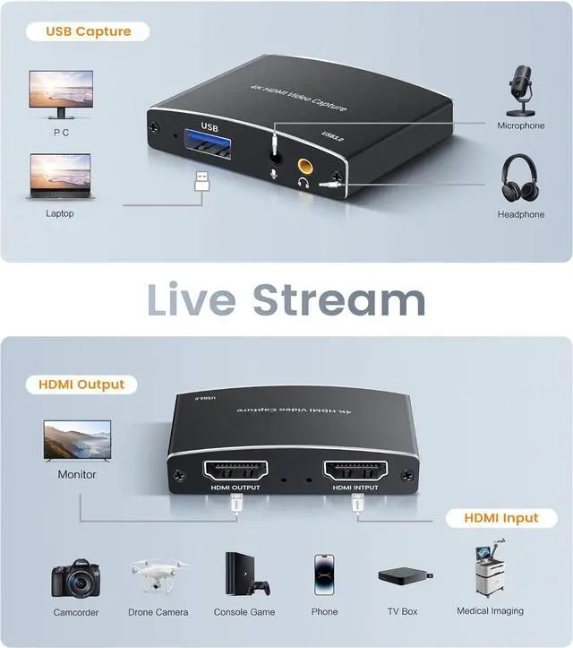 Alt view image 2 of 7 - AUBEAMTO Capture Card for Streaming, USB 3.0 Capture Card with 4K HDMI Loop-Out, 1080P 60FPS Audio Video Capture Card for Recording/Streaming, Compatible with Nintendo Switch/Xbox/OBS/Camera/PC/Laptop