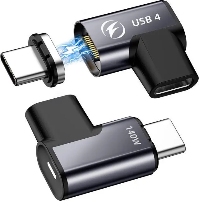 Main image of AUBEAMTO 140W Magnetic USB C Adapter 2Pack, 90 Degree USB C Magnetic Adapter 20Gbps Magnetic Adapter Support 8K@60Hz Video Display for Thunderboard 4/3 MacBook Pro/Air and More Type C Devices