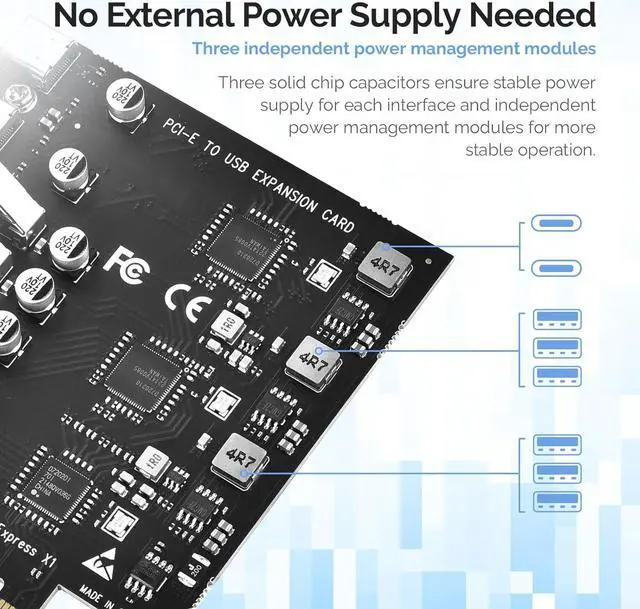Alt view image 3 of 7 - AUBEAMTO USB 3.0 PCIe Card, 8-Port (2 x USB-C+ 6 x USB-A) USB 3.2 Gen1 5Gbps PCIe Expansion Card, Compatible with Windows and Linux (Not Support Mac OS)