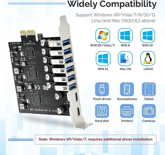 Alt view image 5 of 7 - AUBEAMTO USB 3.0 PCIe Card, 8-Port (2 x USB-C+ 6 x USB-A) USB 3.2 Gen1 5Gbps PCIe Expansion Card, Compatible with Windows and Linux (Not Support Mac OS)