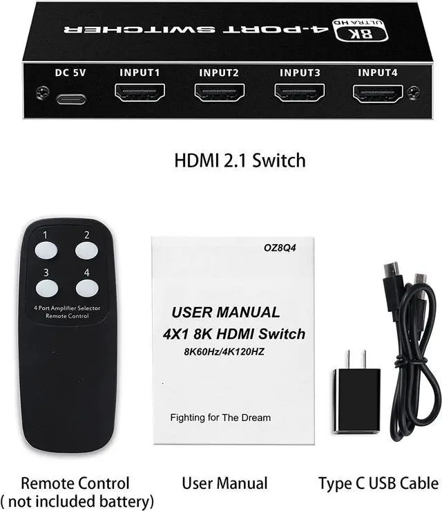 Alt view image 7 of 7 - AUBEAMTO 8K HDMI Switch 4 in 1 Out HDMI Splitter - 8K@60Hz/4K@120Hz HDMI Switcher 5 Port with IR Remote for Xbox PS4 PC TV