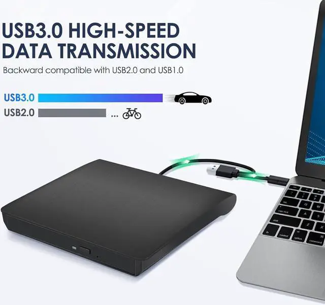 Alt view image 5 of 7 - AUBEAMTO External CD/DVD Drive for Laptop in black , USB 3.0 & Type-C CD Burner, Portable DVD Player, Slim External Optical Drive Compatible with Windows, Mac, Linux OS (2 in 1 USB A&C)