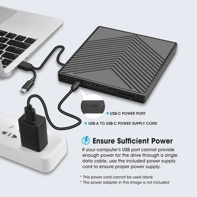 Alt view image 5 of 7 - AUBEAMTO External CD DVD Drive, Ultra Slim CD Burner USB 3.0 with 4 USB Ports and 2 TF/SD Card Slots, Optical Disk Drive for Laptop Mac, PC Windows 11/10/8/7 Linux OS