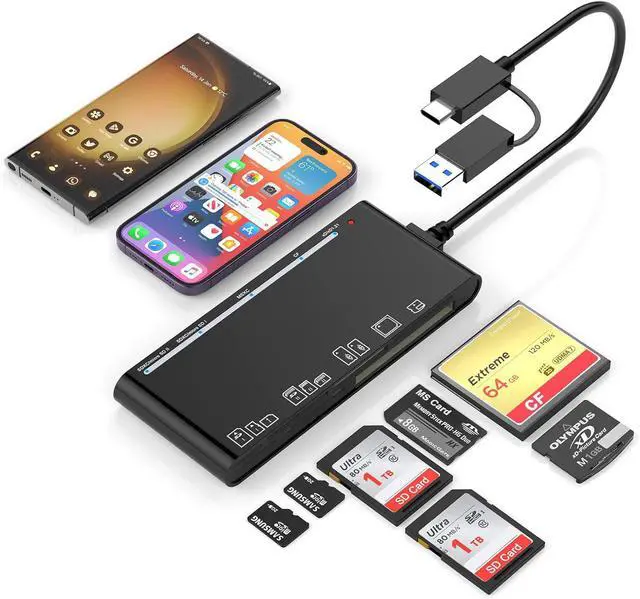 Main image of AUBEAMTO 7-IN-2 USB C / USB 3.0 Multi Card Reader for SD SDXC SDHC CF CFI TF Micro SD Micro SDXC Micro SDHC MS MMC UHS-I Cards - Multi-Card Reader Adapter Hub for Windows, Mac, Linux, Android