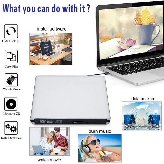 Alt view image 2 of 7 - AUBEAMTO Aluminum External DVD Drive USB 3.0 USB C CD Burner CD/DVD +/-RW Optical Drive, Slim Portable DVD CD ROM Rewriter Writer Duplicator for Laptop Desktop PC Windows 11/10/8/7 MacBook Mac Linux