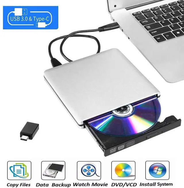 Main image of AUBEAMTO Aluminum External DVD Drive USB 3.0 USB C CD Burner CD/DVD +/-RW Optical Drive, Slim Portable DVD CD ROM Rewriter Writer Duplicator for Laptop Desktop PC Windows 11/10/8/7 MacBook Mac Linux