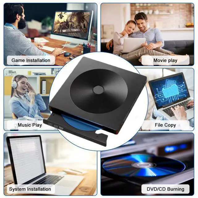 Alt view image 7 of 7 - AUBEAMTO External CD DVD Drive for Laptop, USB 3.0 Type-C Ultra Slim 13mm DVD Player Portable CD DVD +/-RW Drive CD Burner Reader Writer Recorder for Desktop PC Windows 11/10/8/7 Linux Mac OS (Black)