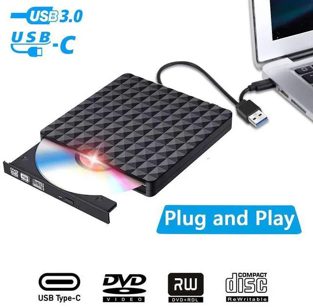 Main image of AUltra-Thin External CD/DVD Drive: With a thickness of only 0.63 inches and a lightweight, compact design, this USB CD Drive fits easily into a backpack, making it perfect for travel, office, or home