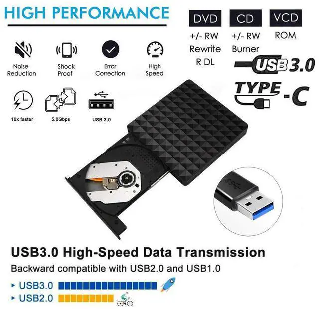 Alt view image 3 of 7 - AUltra-Thin External CD/DVD Drive: With a thickness of only 0.63 inches and a lightweight, compact design, this USB CD Drive fits easily into a backpack, making it perfect for travel, office, or home