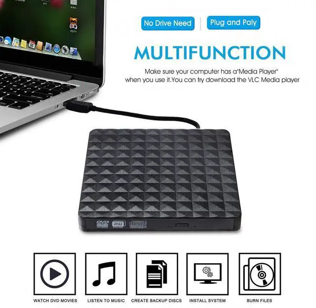 Alt view image 4 of 7 - AUltra-Thin External CD/DVD Drive: With a thickness of only 0.63 inches and a lightweight, compact design, this USB CD Drive fits easily into a backpack, making it perfect for travel, office, or home