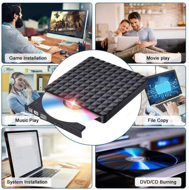 Alt view image 7 of 7 - AUltra-Thin External CD/DVD Drive: With a thickness of only 0.63 inches and a lightweight, compact design, this USB CD Drive fits easily into a backpack, making it perfect for travel, office, or home
