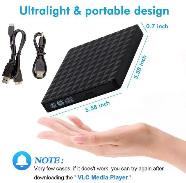 Alt view image 5 of 7 - AUltra-Thin External CD/DVD Drive: With a thickness of only 0.63 inches and a lightweight, compact design, this USB CD Drive fits easily into a backpack, making it perfect for travel, office, or home