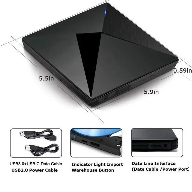 Alt view image 2 of 7 - AUBEAMTO CD/DVD Drive for Laptop/PC, USB 3.0 Type-C Portable Player for Computer CD DVD +/-RW Disk Drive CD Burner Writer Reader Compatible with Desktop Windows macOS (USB3.0&Type C Interface)