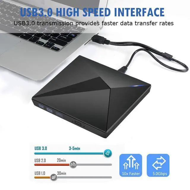 Alt view image 3 of 7 - AUBEAMTO CD/DVD Drive for Laptop/PC, USB 3.0 Type-C Portable Player for Computer CD DVD +/-RW Disk Drive CD Burner Writer Reader Compatible with Desktop Windows macOS (USB3.0&Type C Interface)