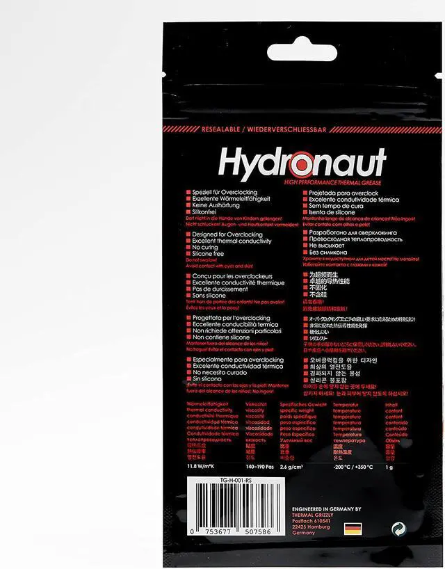 Alt view image 2 of 11 - Thermal Grizzly Hydronaut - Conductive, High Performance Thermal Paste - Extensive for air Cooling Systems, Water Cooling, for All heatsinks CPU and GPU (1 Gram)
