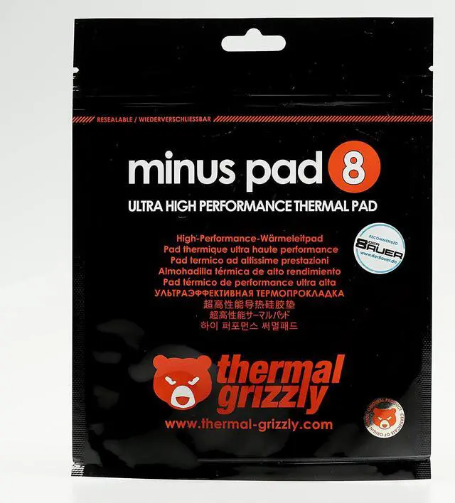 Alt view image 3 of 4 - Thermopad Thermal Grizzly Minus Pad 8 - Silicone, Self-Adhesive, Thermally Conductive Thermal Pad - Conducts Heat and Cools The Heating Elements of The Computer or Console (120 × 20 × 0,5 mm, 2 Units)