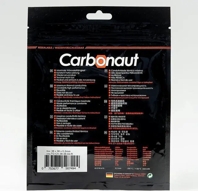 Alt view image 4 of 9 - Thermal Grizzly Carbonaut - Carbon Thermal Pad - Non-Adhesive, Flexible and Reusable - Very High Thermal Conductivity - Conducts Electricity (38 x 38 x 0.2 mm)
