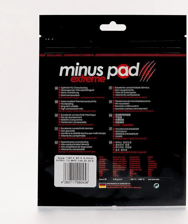 Alt view image 10 of 10 - Thermal Grizzly TG-MPE-120-20-30-R Minus Pad Extreme 120x20x3.0