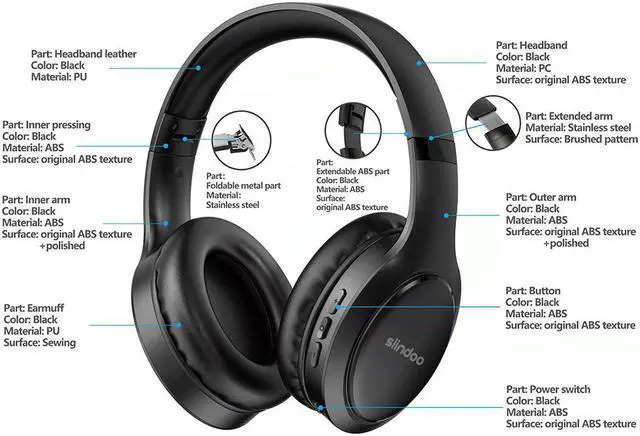 Alt view image 6 of 7 - Bluetooth Headphones Over-Ear, 40 Hours Playtime Foldable Lightweight Wireless Headphones Hi-Fi Stereo with , Bass Adjustable Headset with Built-in HD Mic for PC/Smartphone