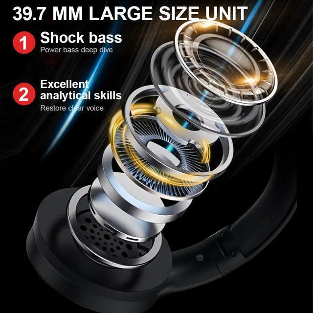 Alt view image 4 of 7 - Bluetooth Headphones Over-Ear, 40 Hours Playtime Foldable Lightweight Wireless Headphones Hi-Fi Stereo with , Bass Adjustable Headset with Built-in HD Mic for PC/Smartphone