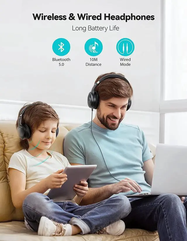 Alt view image 2 of 7 - Kids Wireless Bluetooth Headphones, Siindoo Kids Headphones with MIC, 40H Playtime, Bluetooth 5.0 & Stereo Sound, Foldable, Adjustable Headband, Childrens Headphones for iPad Tablet Home School