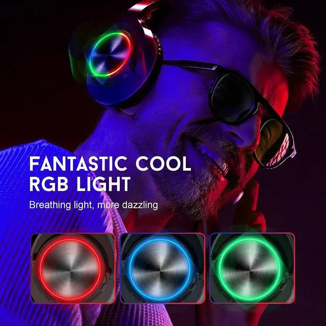 Alt view image 3 of 7 - Wireless Bluetooth Headphones Over Ear, 40 Hours Playtime and Fast Charge Wireless Headphones with RGB Light, Built-in Mic, Deep Bass, Stereo Bluetooth Headset for Adults Kids School Travel Home Offic