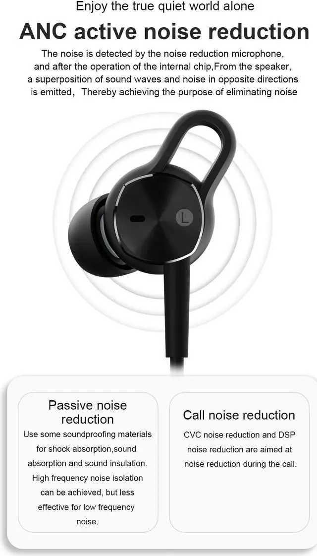 Alt view image 4 of 7 - ANC Noise Cancelling Bluetooth Wireless Neckband , Sport Headphones for Workout Sports  ,Magnetic Neckband Earphones