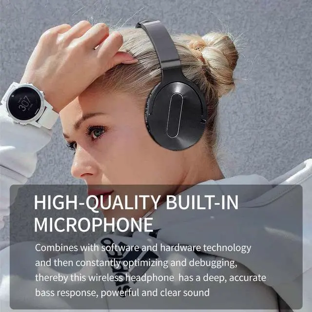 Alt view image 2 of 7 - Active Noise Cancelling Headphones Bluetooth 5.0,ANC Stereo Headset Over-Ear with Hi-Fi,Mic,50H Playtime,Voice Assistant,Low Latency Game Mode
