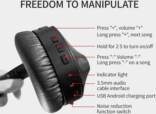 Alt view image 7 of 7 - Active Noise Cancelling Headphones Bluetooth 5.0,ANC Stereo Headset Over-Ear with Hi-Fi,Mic,50H Playtime,Voice Assistant,Low Latency Game Mode