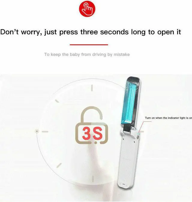 Alt view image 2 of 5 - UV Sanitizer Handheld Wand Folding Light Kill Bacteria Germ Sterilizer Portable White