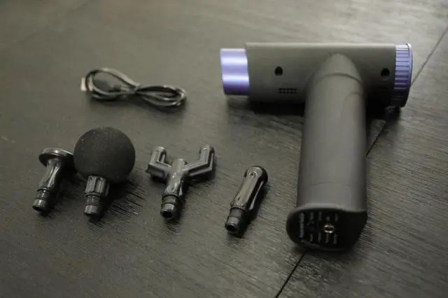 Alt view image 7 of 7 - Muscle Massage Gun Professional hand held Fascial Massager Deep Tissue Percussion 4 Heads